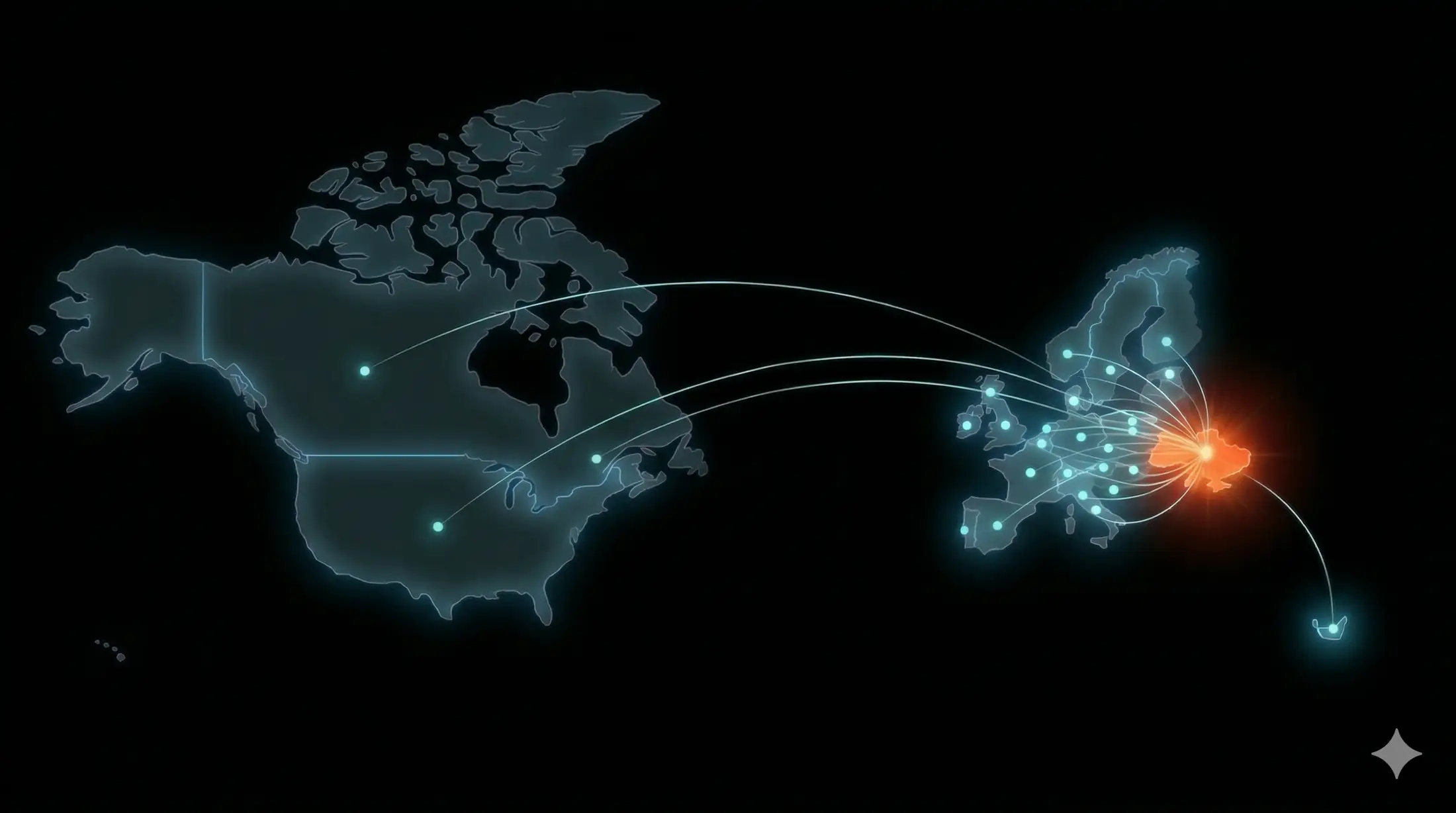 A map of the territories the studio delivers into, with Ukraine as the production hub